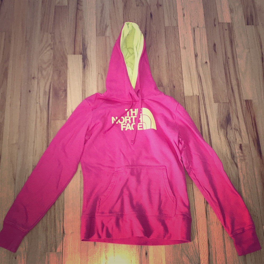 Neon Yellow and Pink hoodie from North Face